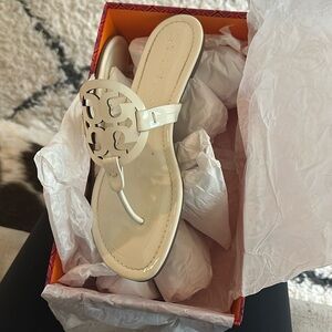 Tory Burch White Miller Patent Leather Flats